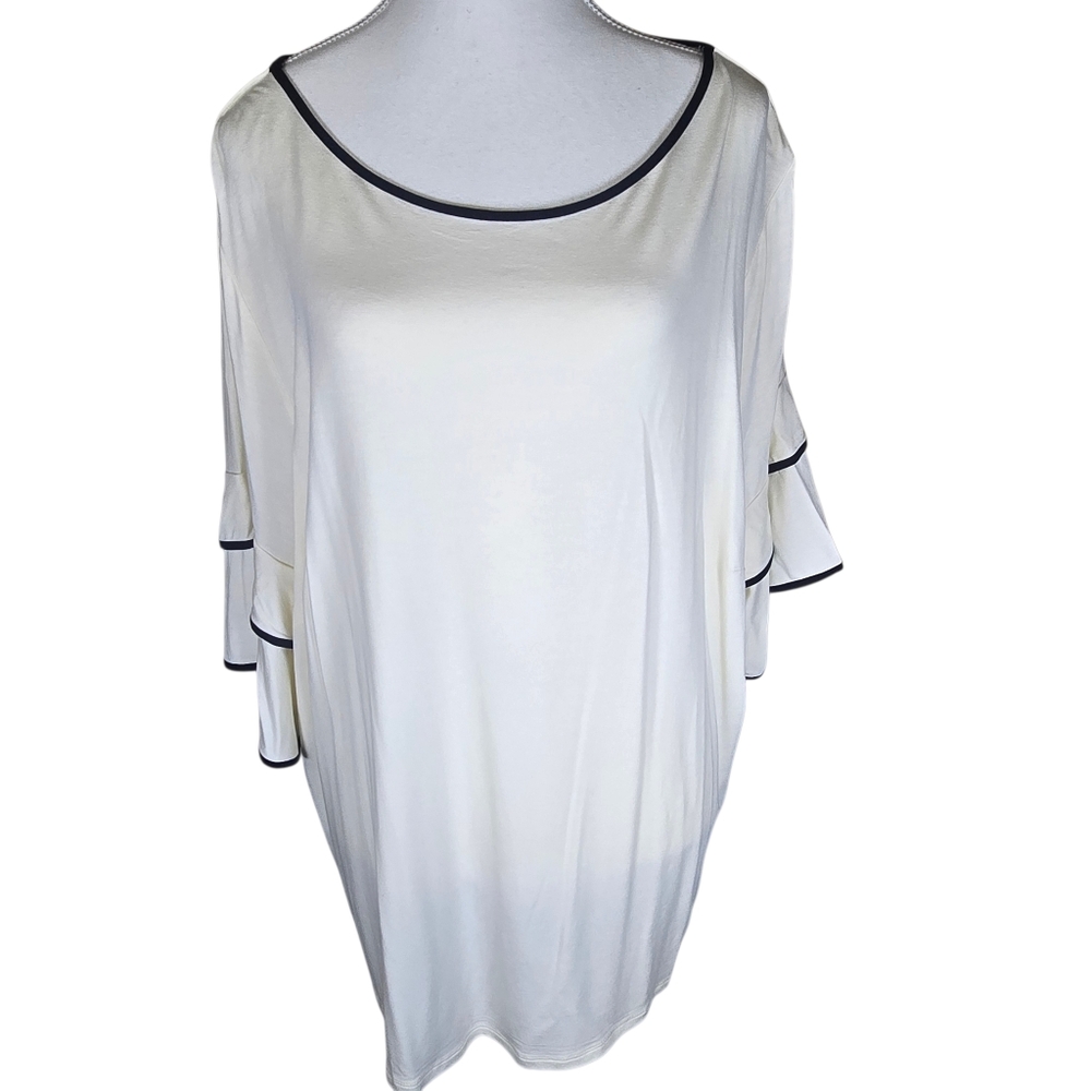 NWT J Jill Old Money Classic Ruffle Sleeve Cream And Black Blouse Size 3X